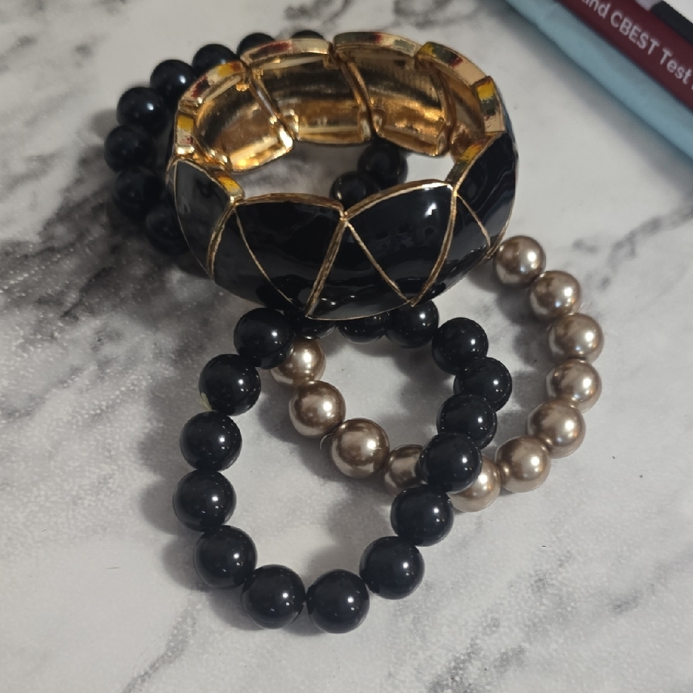 Elegant Black and Gold Bracelet Set
